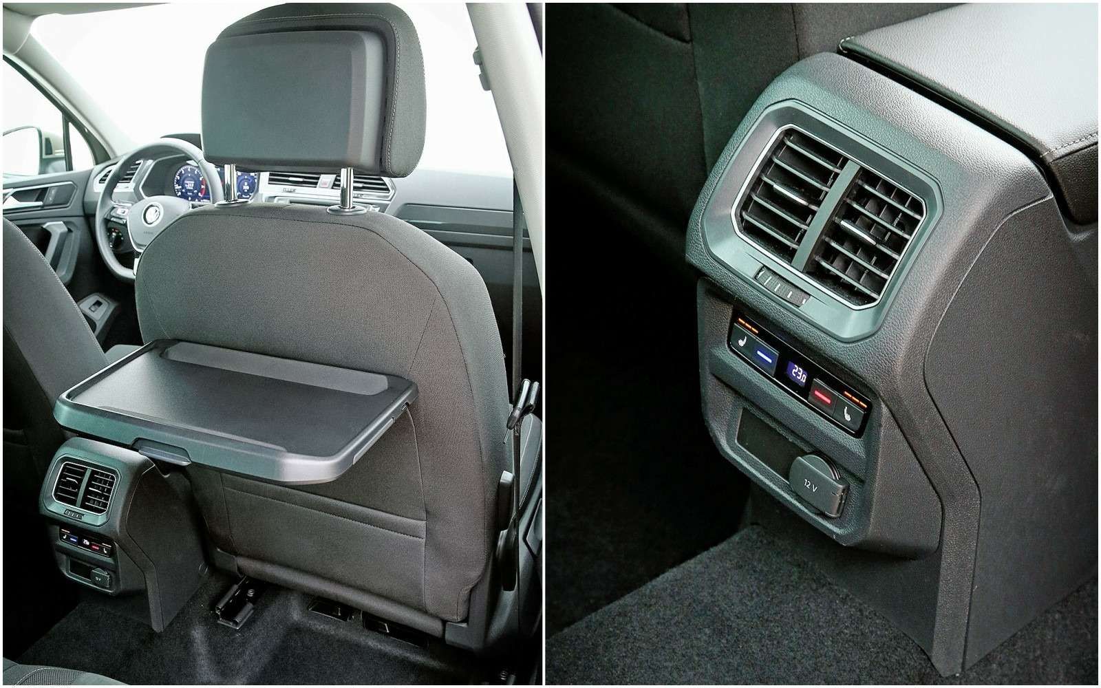 На спинках передних сидений можно установить удобные столики для задних пассажиров. В качестве опции доступен трехзонный климат-контроль.