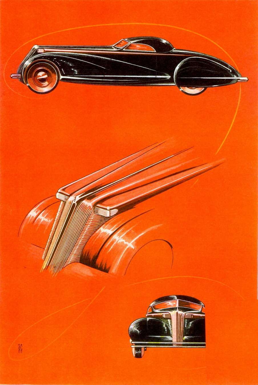 С января 1934 года Алексис де Сахновски возникает в титуле мужского журнала Esquire в качестве ведущего раздела техники и механизмов. Он насыщает журнал иллюстрациями настоящих и вымышленных автомобилей